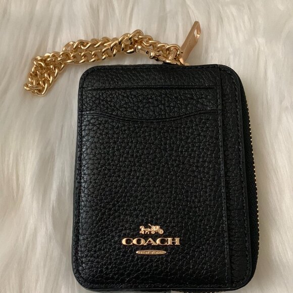 Coach Handbags - COACH Pebble Leather Zip Card Case in Black